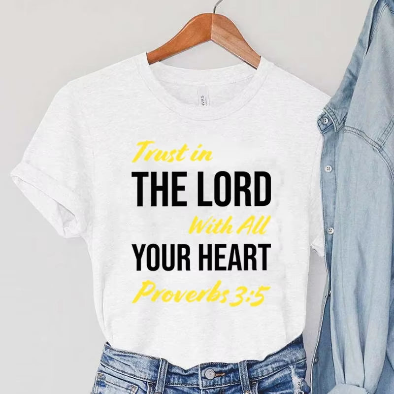 Bible Verse Quote Women'S Clothing Christian Female Vintage T Shirts Trust in the Lord with All Your Heart Print Women T-Shirts