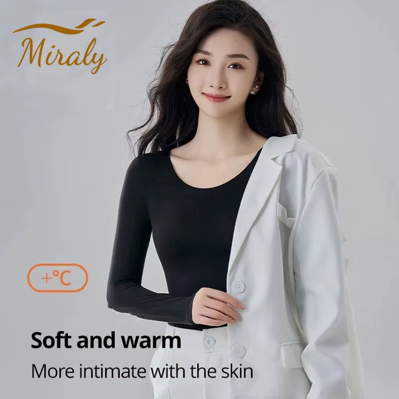 2 Pieces Seamless Thermal Underwear Set Women Long Sleeve Bottoming Top Long Johns Highly Elastic Autumn Winter Warm Thermal Set