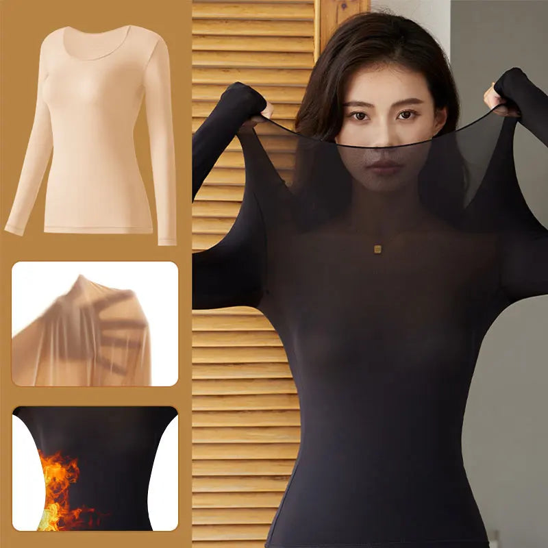 2 Pieces Seamless Thermal Underwear Set Women Long Sleeve Bottoming Top Long Johns Highly Elastic Autumn Winter Warm Thermal Set