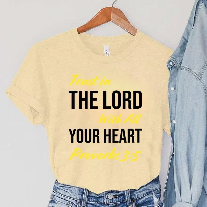 Bible Verse Quote Women'S Clothing Christian Female Vintage T Shirts Trust in the Lord with All Your Heart Print Women T-Shirts