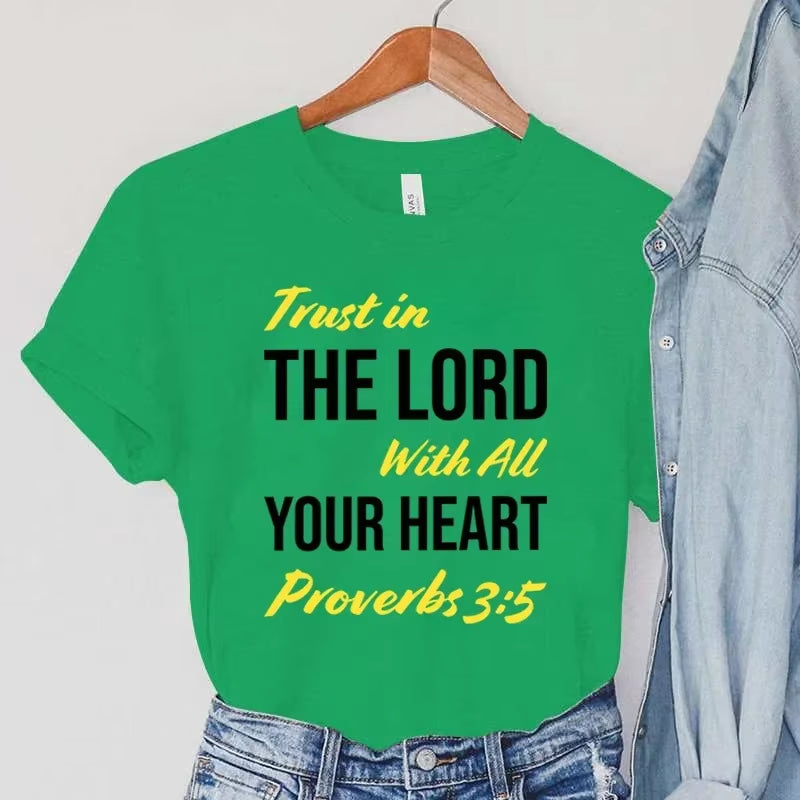 Bible Verse Quote Women'S Clothing Christian Female Vintage T Shirts Trust in the Lord with All Your Heart Print Women T-Shirts