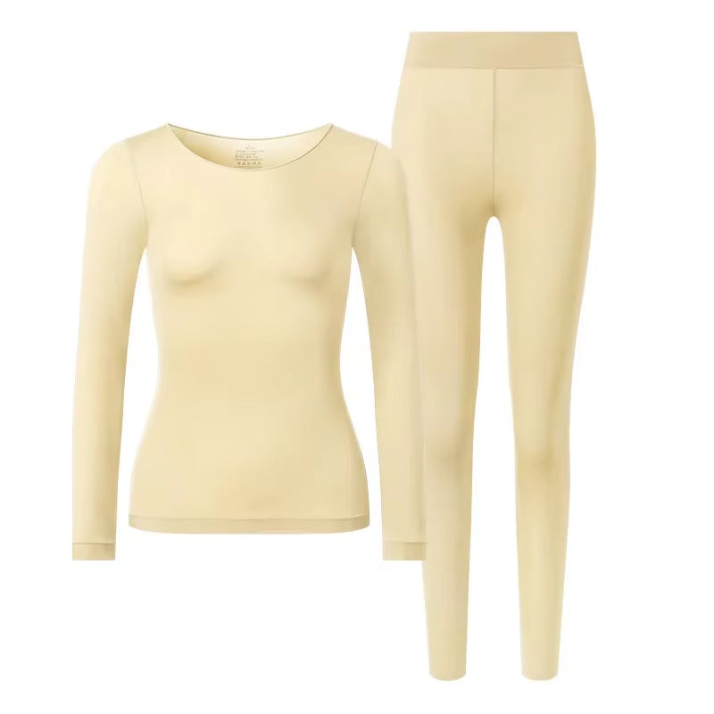 2 Pieces Seamless Thermal Underwear Set Women Long Sleeve Bottoming Top Long Johns Highly Elastic Autumn Winter Warm Thermal Set