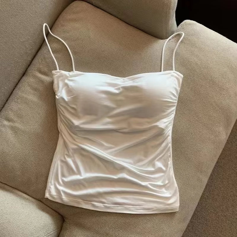 New Women'S Halter Top Summer Korean Style Trend Fashion Built-In Women'S Bra Stretch Women'S Beach Everyday Casual Tank Top