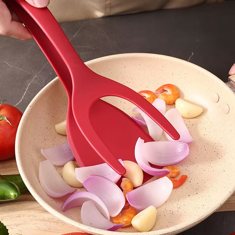 2 in 1 Nylon Grip Flip Tongs Egg Spatula Tongs Steak Spatula Tongs Clamp Pancake Fried Turners Kitchen Accessories Kitchen Items