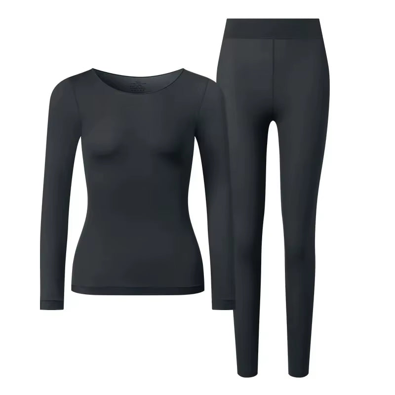 2 Pieces Seamless Thermal Underwear Set Women Long Sleeve Bottoming Top Long Johns Highly Elastic Autumn Winter Warm Thermal Set